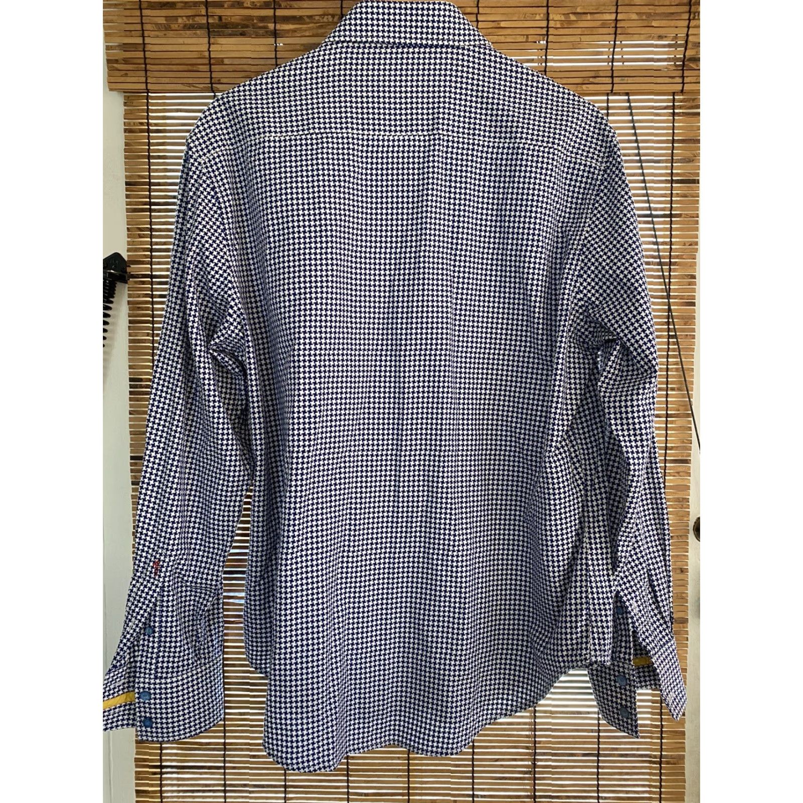 Robert Graham VINTAGE Robert Graham Button-Up Dress Shirt Mens Large L Blue White Houndstooth Check Size 42R - 7 Thumbnail
