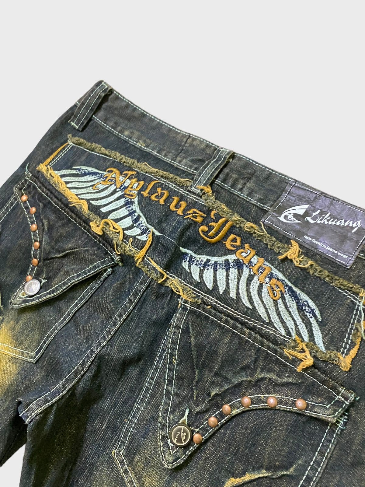 Japanese Brand NYLAUS JEANS Wing Back Patches Rare Design Denim Size US 32 / EU 48 - 18 Thumbnail