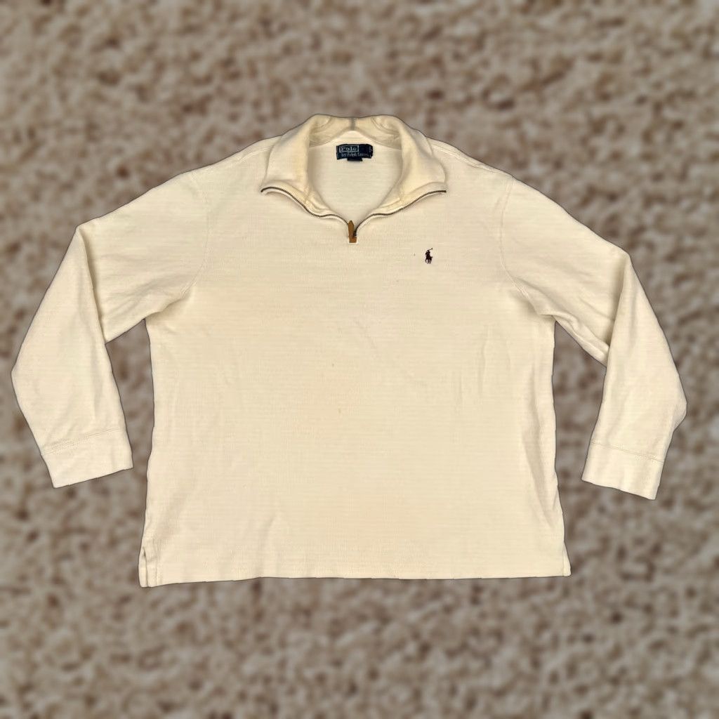 Ralph Lauren VINTAGE Ralph Lauren Polo Sweater Adult 2XL Ivory 1/4 Zip Mock Neck Casual Pullover Mens Golf, Sports, American Size US XXL / EU 58 / 5 - 1 Thumbnail