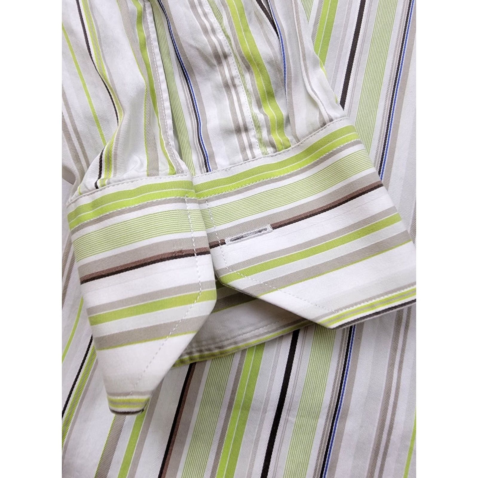 Etro Etro Milano Shirt Mens 44 Green White Brown Stripes Button Up Made in Italy Size US XXL / EU 58 / 5 - 4 Thumbnail