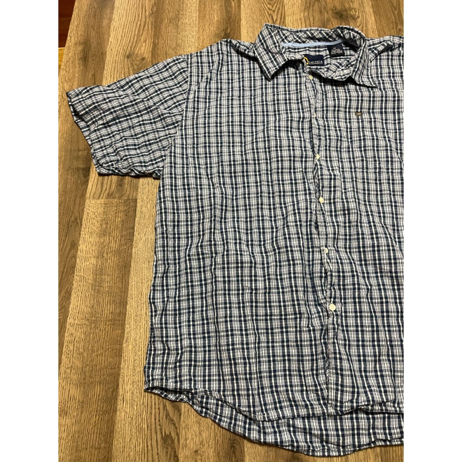 Nautica Nautica Shirt Men XXL Blue White Plaid Button Up Short Sleeve Size US XXL / EU 58 / 5 - 3 Thumbnail