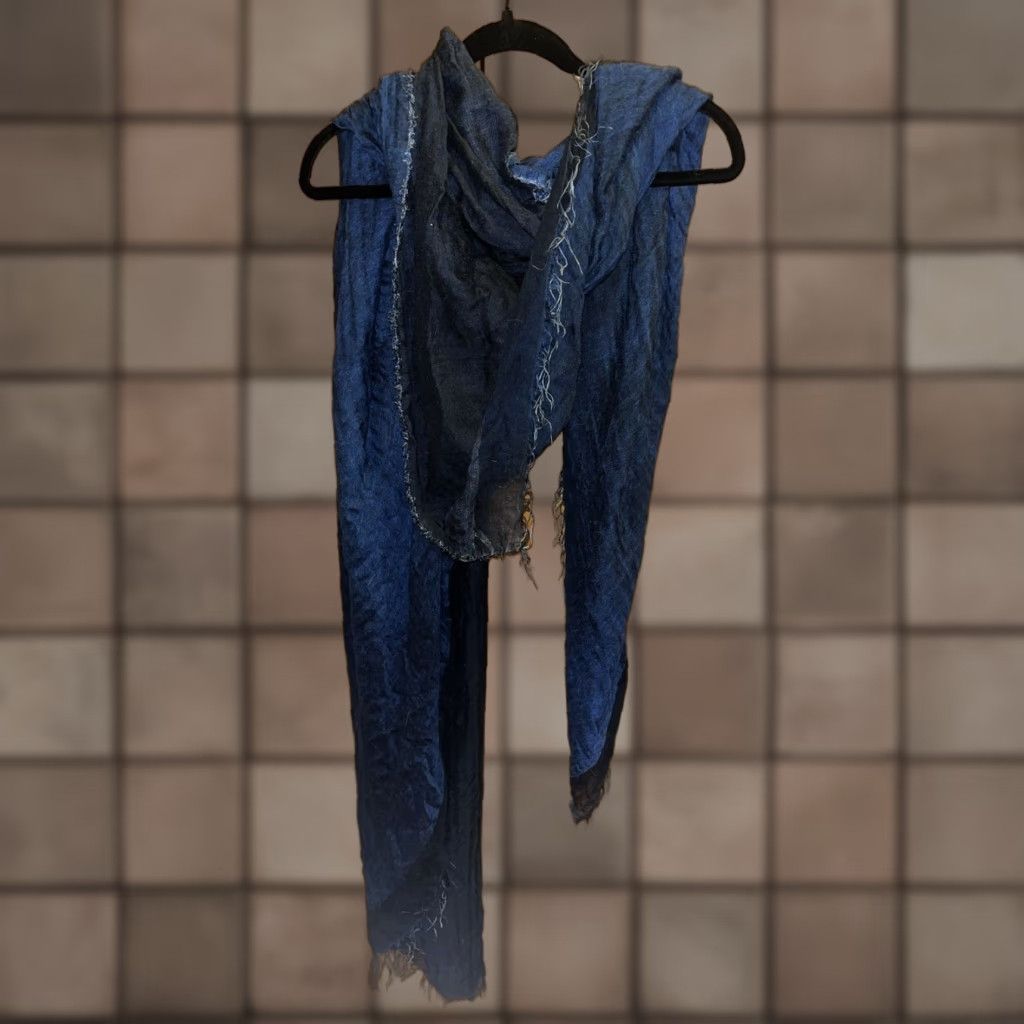 VINTAGE Alan Bilzerian Women's Square Shawl Wrap 52x56 Black Blue Cashmere Silk Modal Fringe Bohemian Art Festival