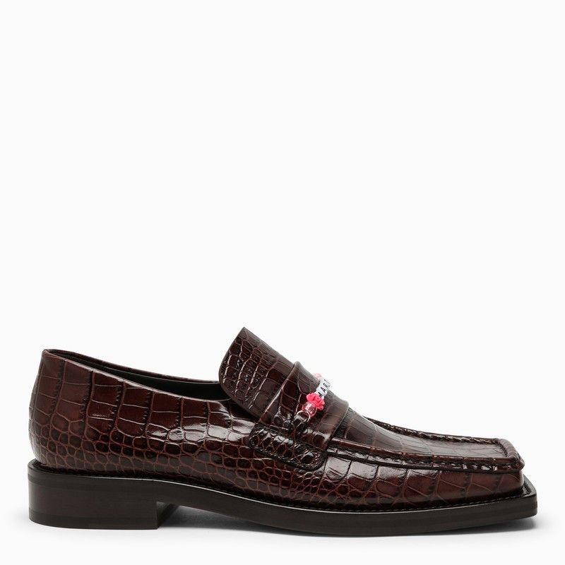 image of Martine Rose Brown Crocodile-Effect Moccasin With Beads Shoes, Men's (Size 9)