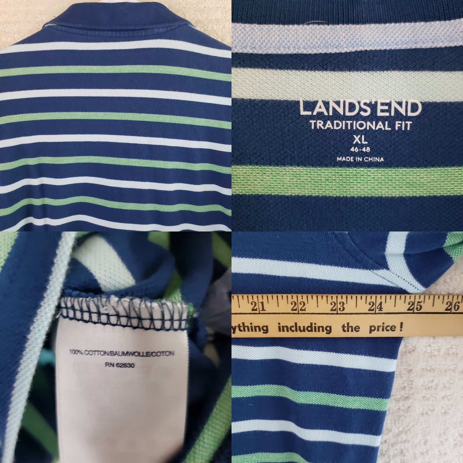 Lands' End Lands' End Polo Shirt Mens XL Blue Striped 100% Cotton Traditional Fit Regular Size US XL / EU 56 / 4 - 8 Thumbnail
