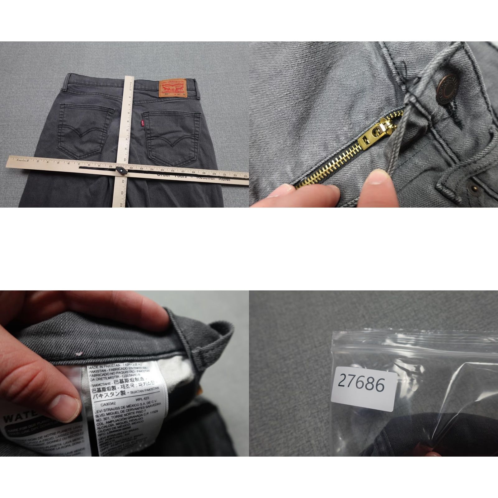 Levi's Levi's 511 Slim Fit Jeans Mens 32x32 Gray Charcoal Wash Denim Stretch Pants Size US 32 / EU 48 - 8 Thumbnail