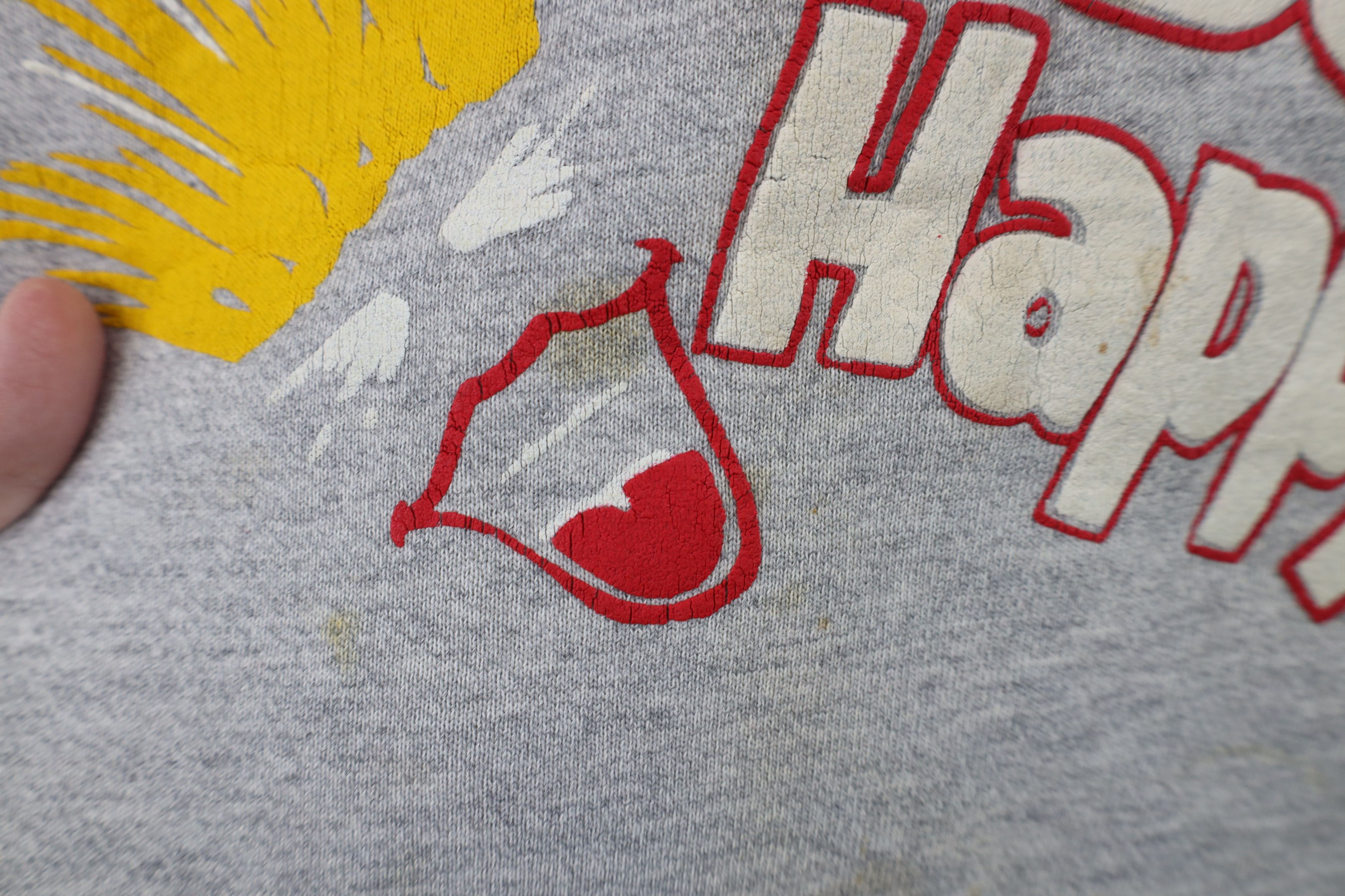 Vintage Vintage 80s 90s Streetwear Be Happy Sweatshirt Gray USA Size US L / EU 52-54 / 3 - 5 Thumbnail