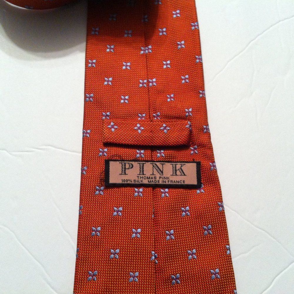 Thomas Pink THOMAS PINK MENS NEW BLOOD ORANGE SILK TIE 3 3/4" X 58 1/2" Size ONE SIZE - 5 Thumbnail