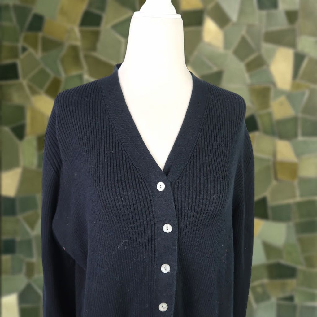 Vintage VINTAGE 90s Yarnworks Black Ribbed Knit Cardigan Sweater XL Women Long Sleeve V-Neck Cotton Knit Button Front Size XL / US 12-14 / IT 48-50 - 1 Thumbnail