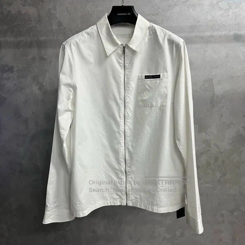 Prada Prada White Zip Collar Long Sleeve Shirt. Size US L / EU 52-54 / 3 - 1 Thumbnail
