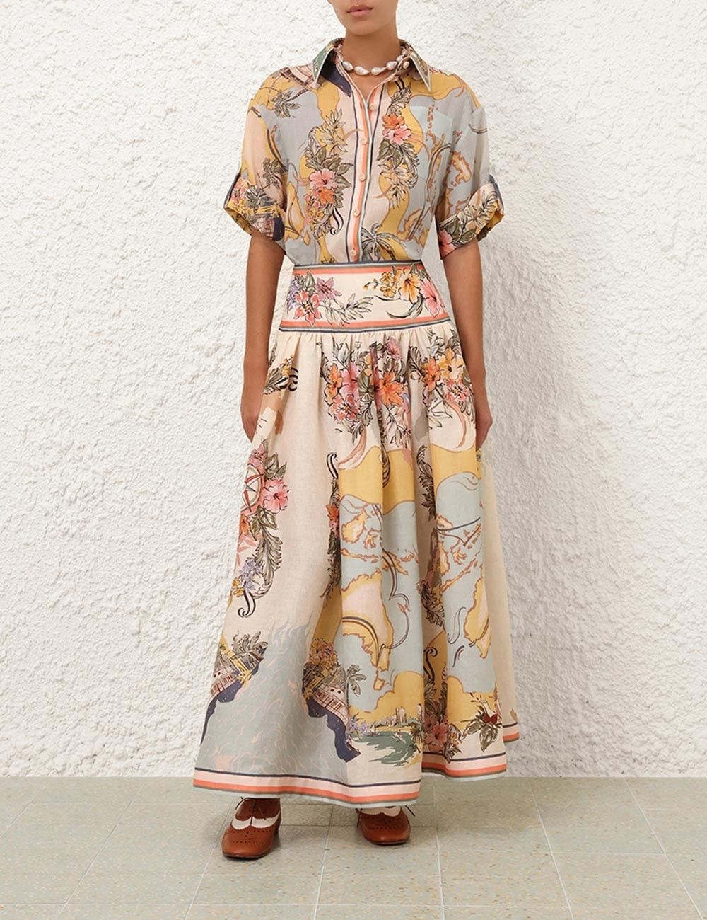 Zimmermann oc11z0226 Tallow Midi Skirt In Multicolor Size 32" / US 10 / IT 46 - 2 Thumbnail