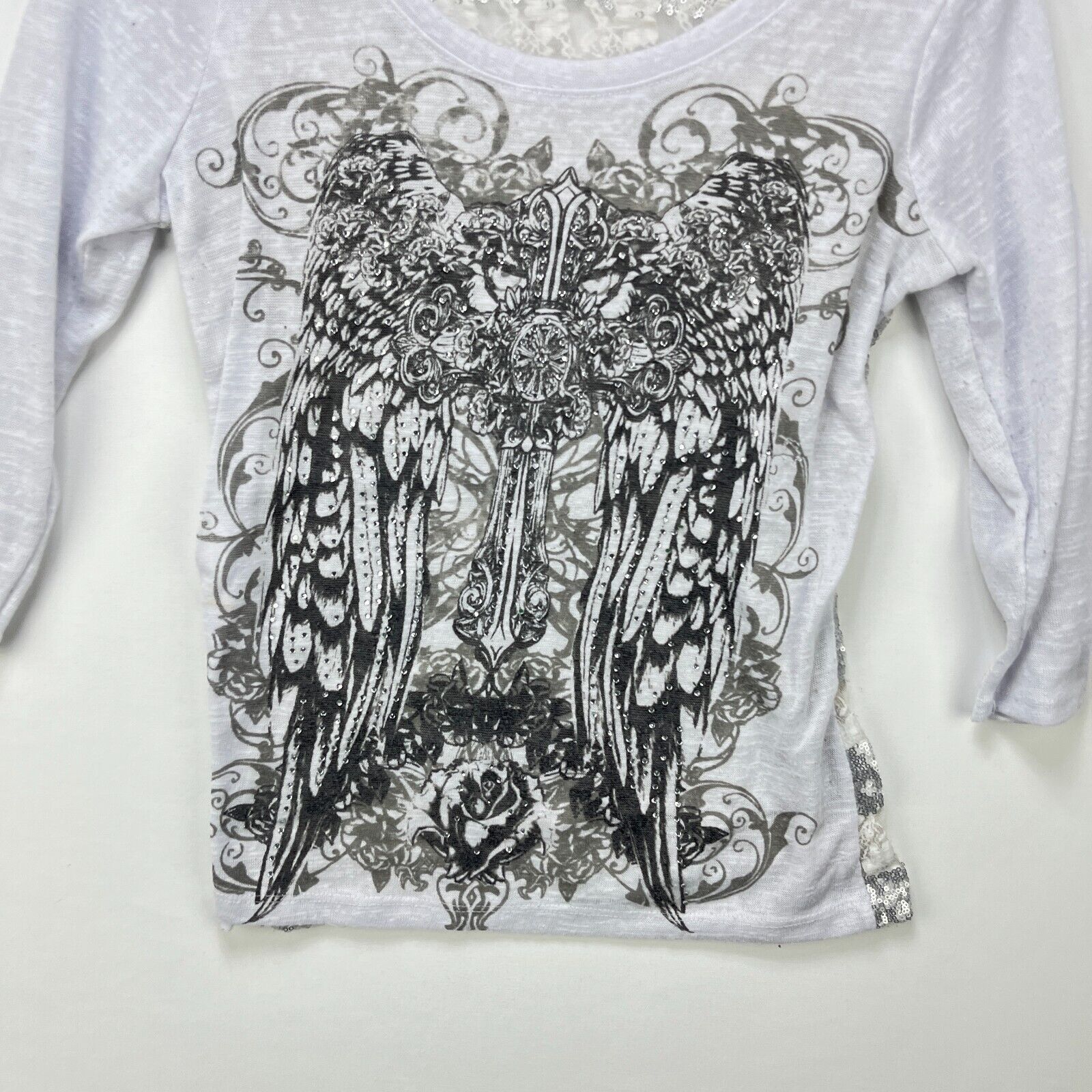 Affliction × Vintage Vintage Y2K Angel Cross Wings Affliction Shirt Women's Large Size L / US 10 / IT 46 - 2 Thumbnail