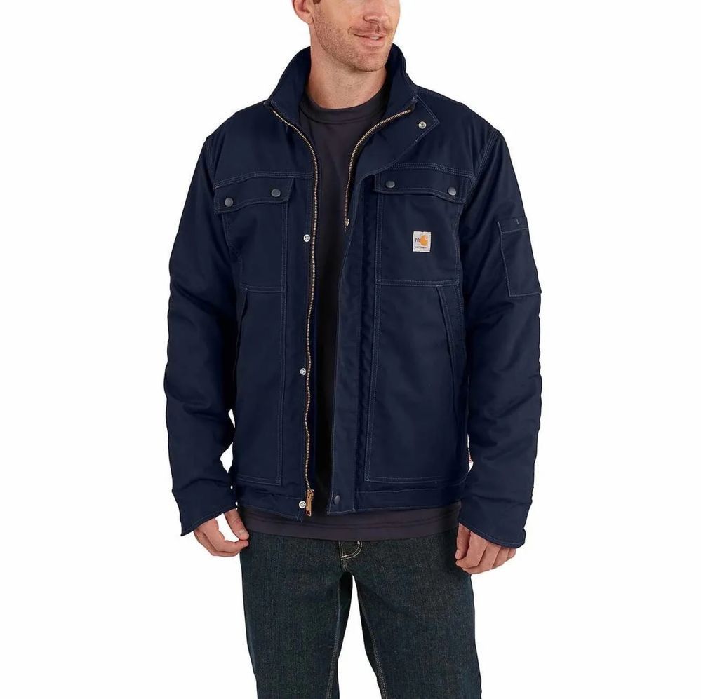 image of Carhartt Fire Resistant Full Swing Jacket Quick Duck Coat in Navy, Men's (Size Medium)