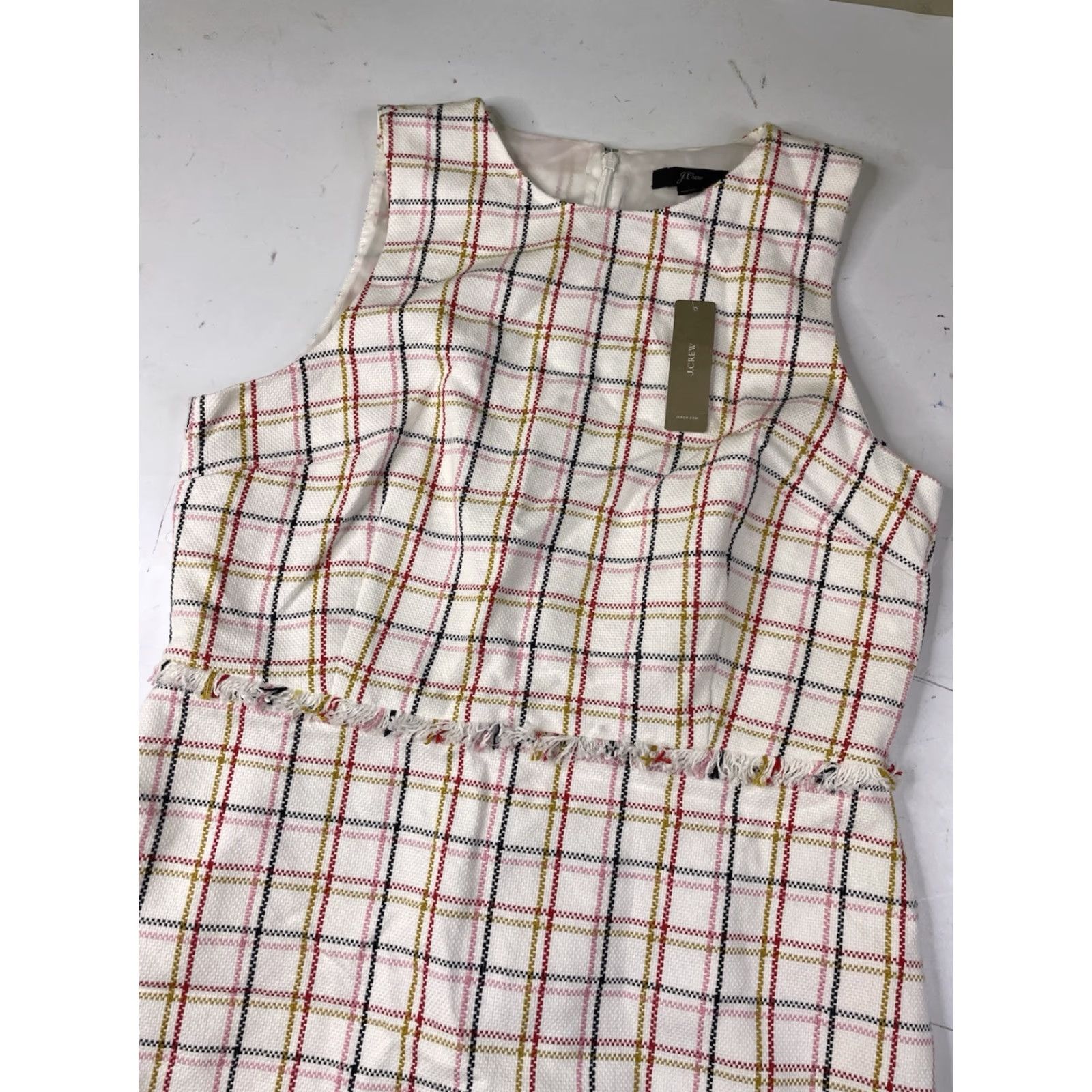 J.Crew NWT J.CREW A-Line Dress Sleeveless Crew Neck Zip Knee Length Multicolor Windowpane Cotton Tweed Fringe Lined Size 10 Womens Size L / US 10 / IT 46 - 2 Thumbnail