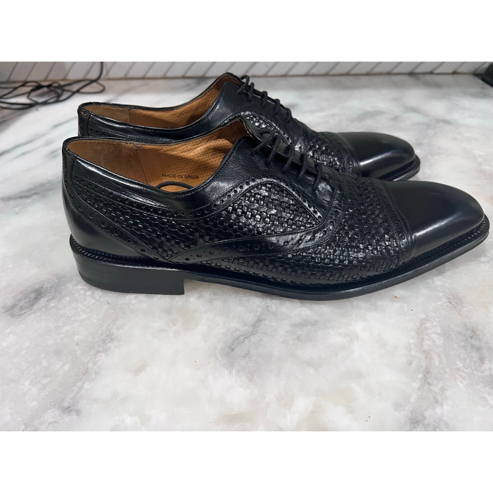 Mezlan Mezlan Dubai Black Woven Cap Toe Oxfor Dress Shoe Men’s Sz 8 Size US 8 / EU 41 - 13 Thumbnail