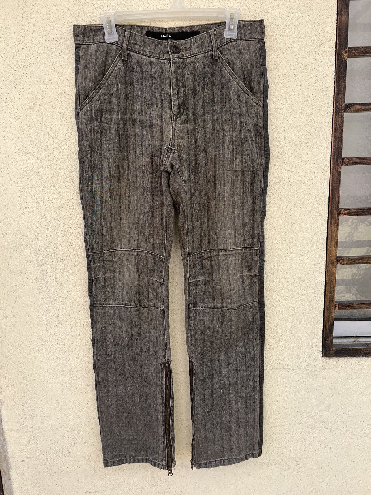 Kiminori Morishita Vintage Halb Japan Faded Border Stripe HBT Hem Flare Pant Size US 31 - 7 Thumbnail