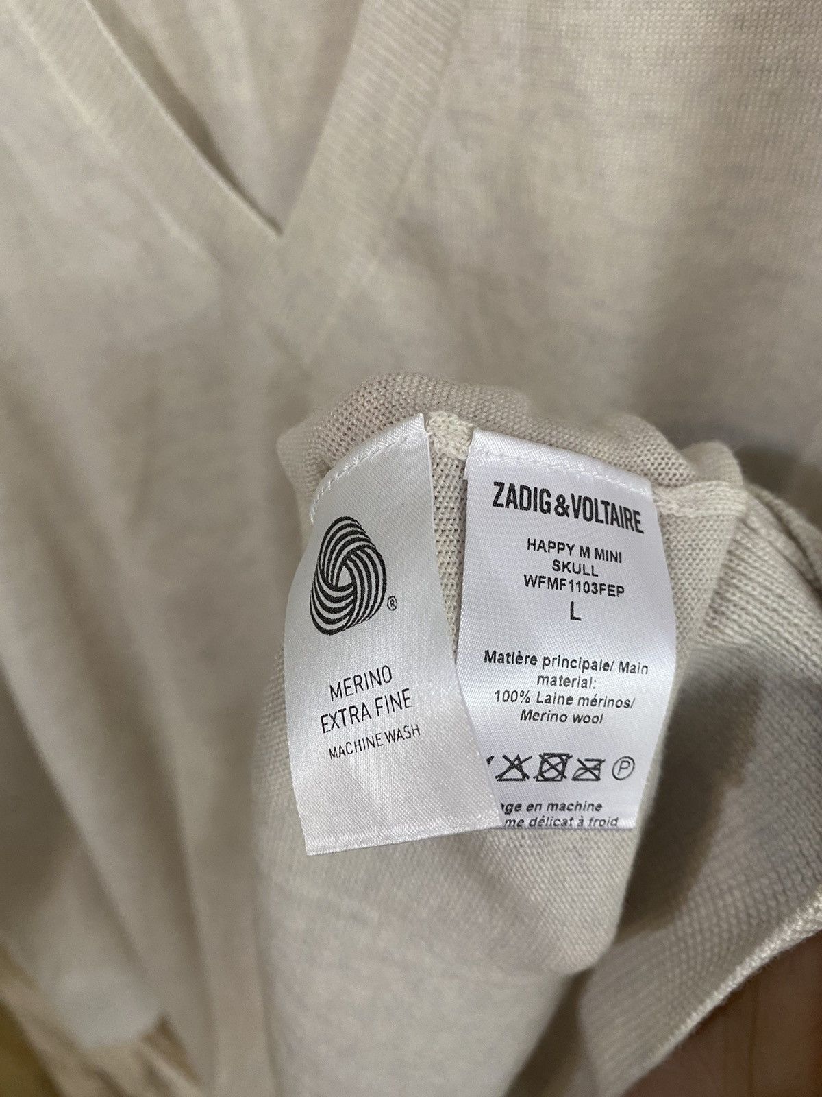 Zadig & Voltaire Zadig&Voltaire V-Neck Merino Wool Sweater Light Beige Size L / US 10 / IT 46 - 8 Thumbnail