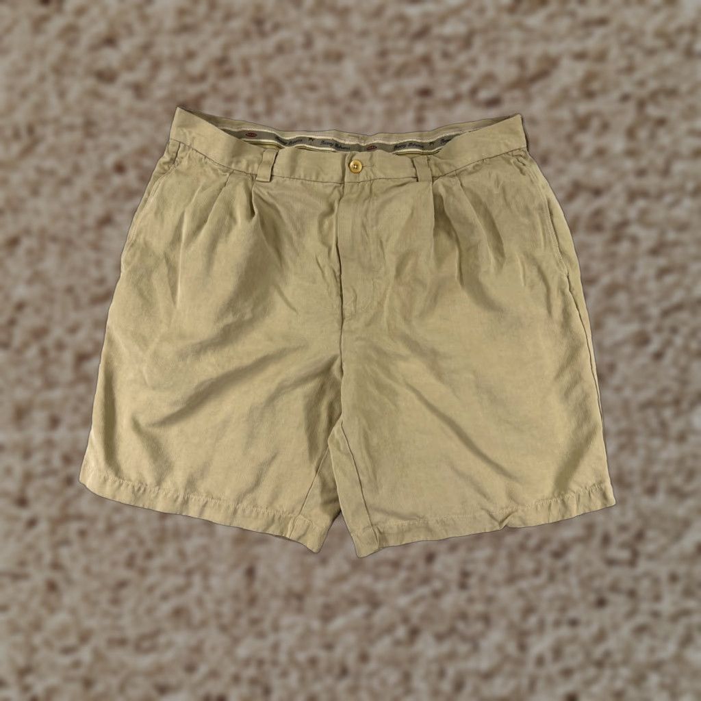 Tommy Bahama Shorts Adult 36 Beige Silk Bermuda Pleated Beach Vacation