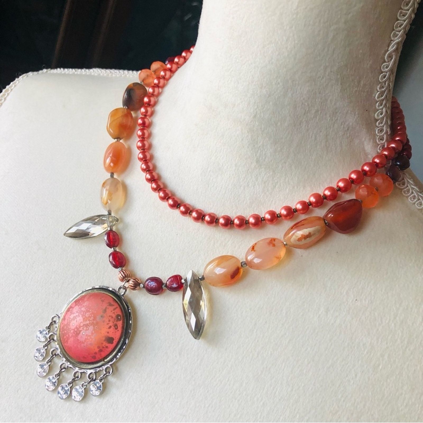 Handmade Handcrafted repurpose double strand carnelian necklace Size ONE SIZE - 3 Thumbnail