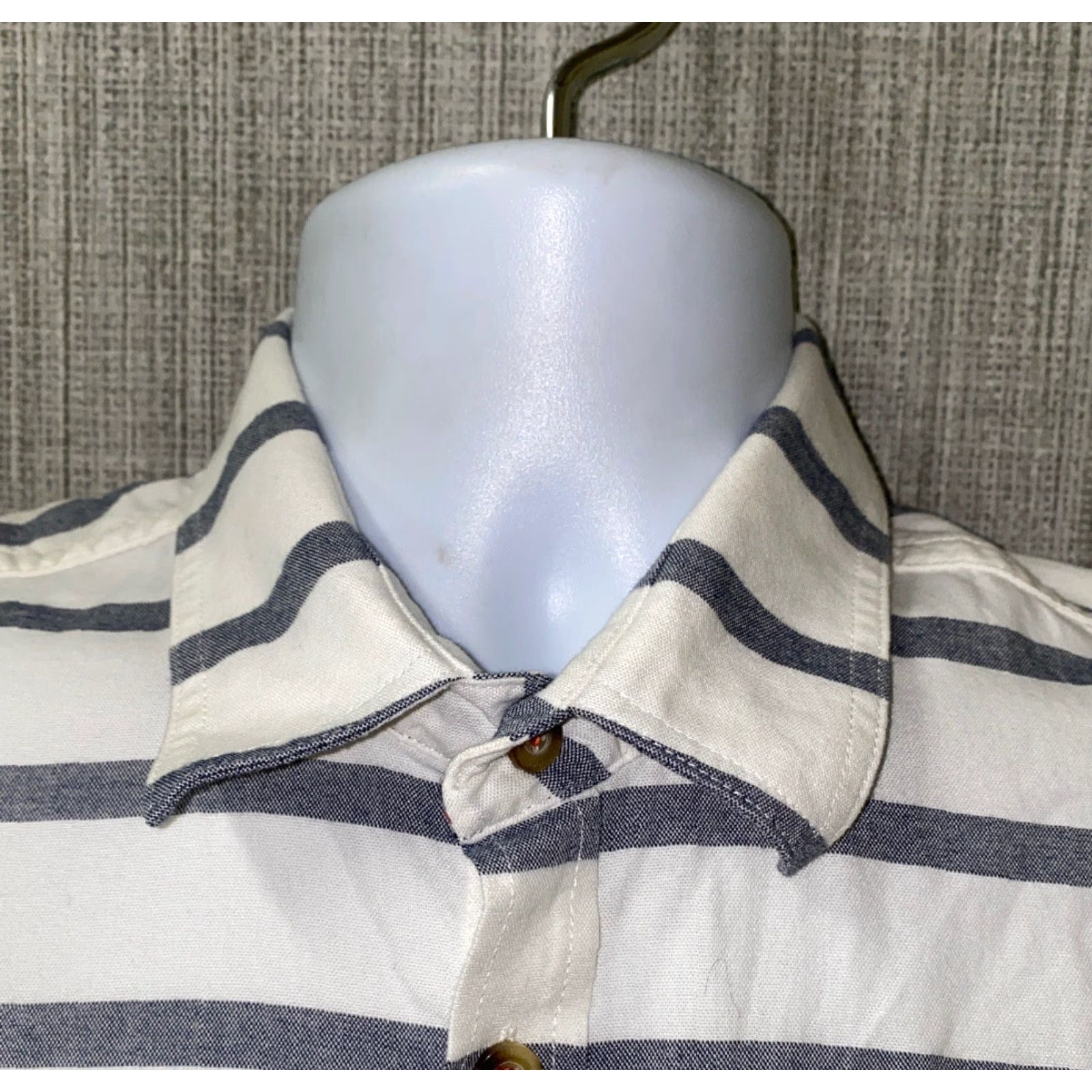 Vintage Moods Of Norway Shirt Mens White/Gray Striped Short Sleeve Button-Up Size M Size US M / EU 48-50 / 2 - 3 Thumbnail