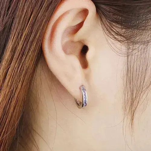 Jewelry Shiny Purple Crystal Stud Earring Unisex in Silver, Men's