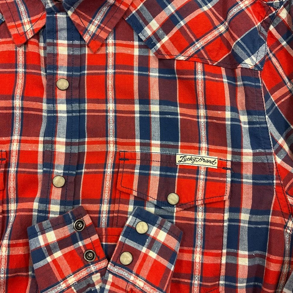 Western Rise LUCKY BRAND Red Plaid Long Sleeve Western Cowboy Pearl Shirt Size US M / EU 48-50 / 2 - 7 Thumbnail
