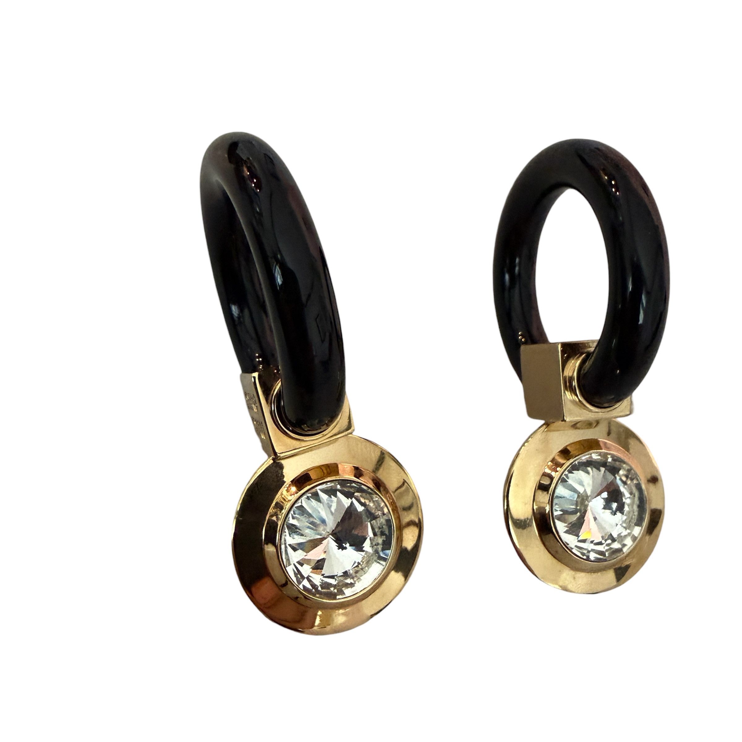 Miu Miu Miu Miu SIO079 Plex Gold & Black Crystal drop Earrings Size ONE SIZE - 2 Thumbnail