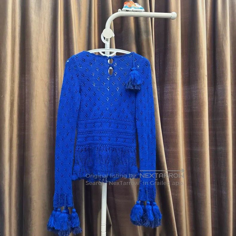 Loewe Loewe Blue Large V-Neck Openwork Knitted Sweater Size XS / US 0-2 / IT 36-38 - 4 Thumbnail