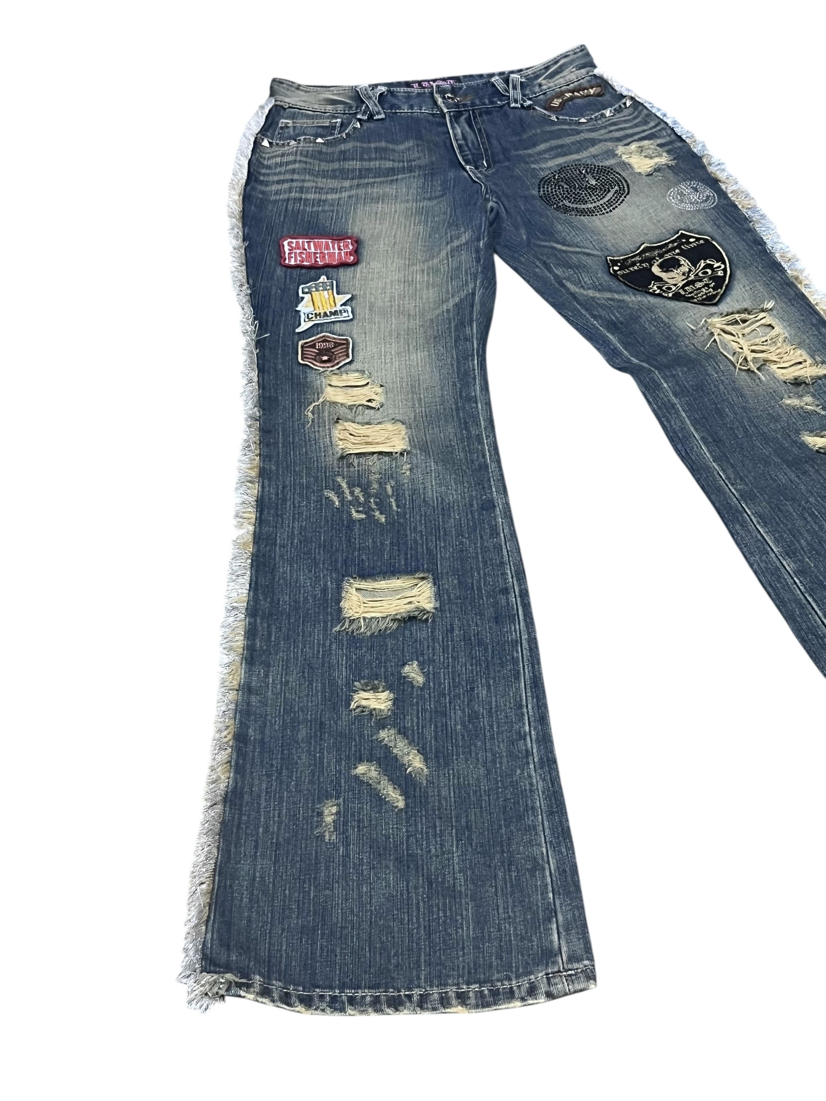 Japanese Brand LUSC Distressed Flare Jeans Patchwork, Ripped, Raw Hem Rare Size 28" / US 6 / IT 42 - 11 Thumbnail