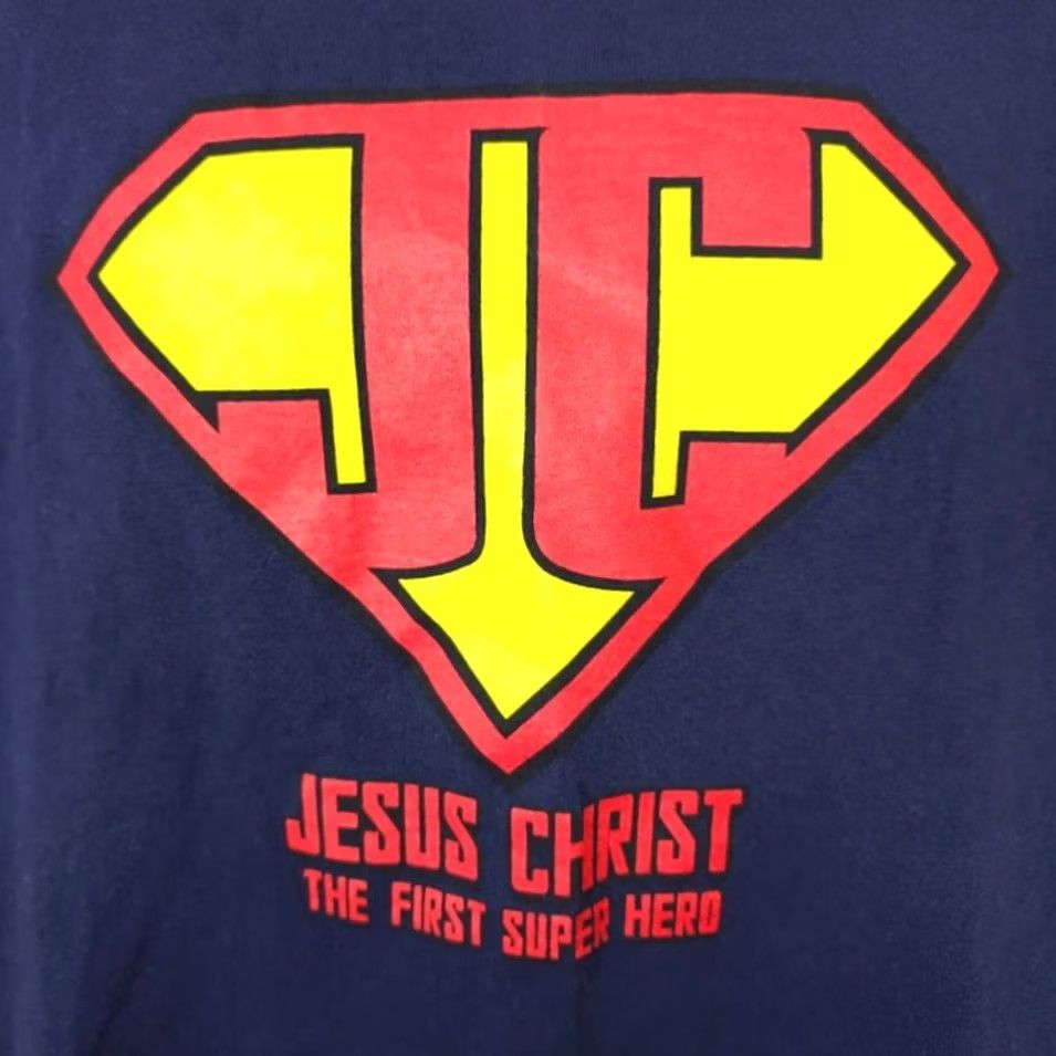 Delta VINTAGE Delta T Shirt Mens L Blue Christian Jesus Christ Hero Y2K Super Church Theme God Bible Parody Shirt Mens Size US L / EU 52-54 / 3 - 3 Thumbnail