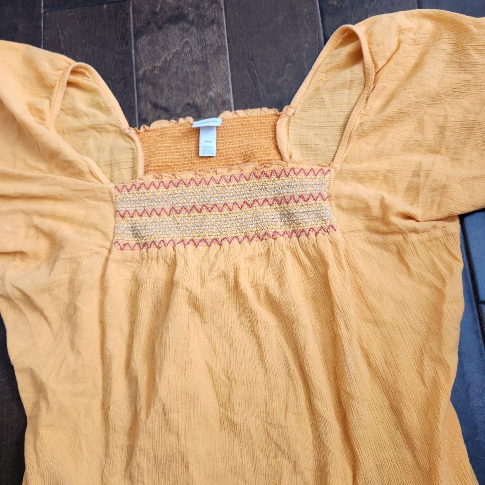 Vintage Venezia Womens Blouse Shirt 18/20 Orange 100% Cotton Square Neck Flared Sleeve Plus Size Relaxed Fit Size XXL / US 16-18 / IT 52-54 - 6 Thumbnail
