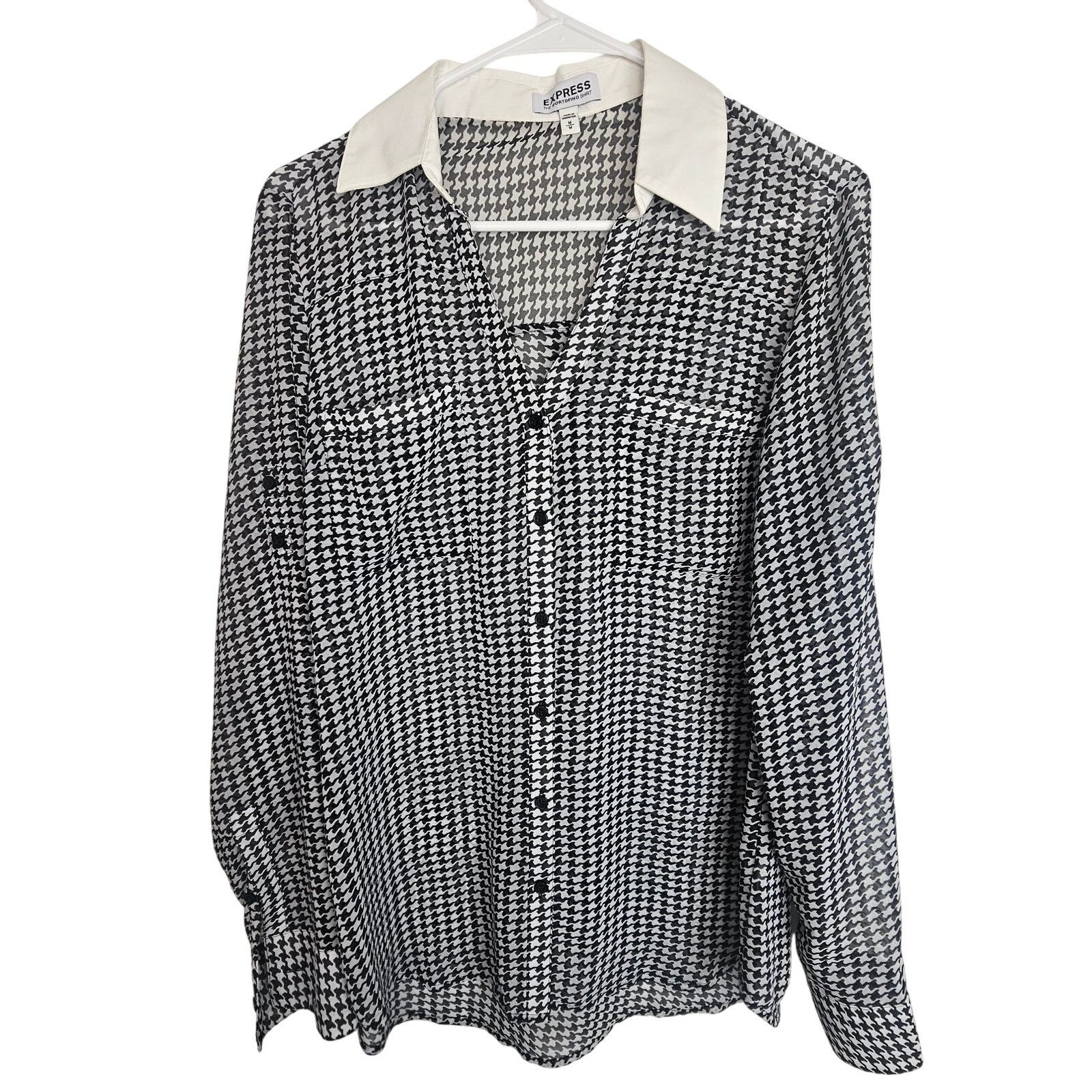 Express Express Women Houndstooth The Portofino Shirt M Sheer Career Size M / US 6-8 / IT 42-44 - 1 Thumbnail