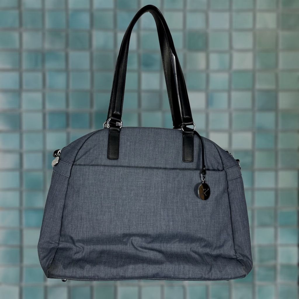 Vintage Lo & Sons O.G. Blue Travel Messenger Carry On Bag Nylon Laptop Sleeve Pockets Silver Hardware Womens Medium 16x14x6 inches Gray Interior Size ONE SIZE - 1 Thumbnail