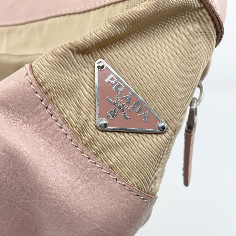 Prada Prada tessuto buckle pink and beige shoulder bag | Grailed