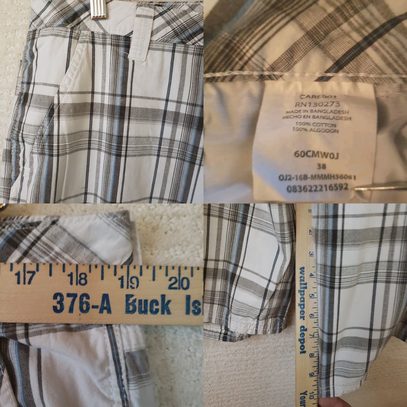 Wrangler Wrangler Cargo Shorts Men's 38x10 Khaki Blue Wht. Plaid Flat Front Cargo Pockets Casual, Travel, Regular Mens Size US 38 / EU 54 - 9 Thumbnail