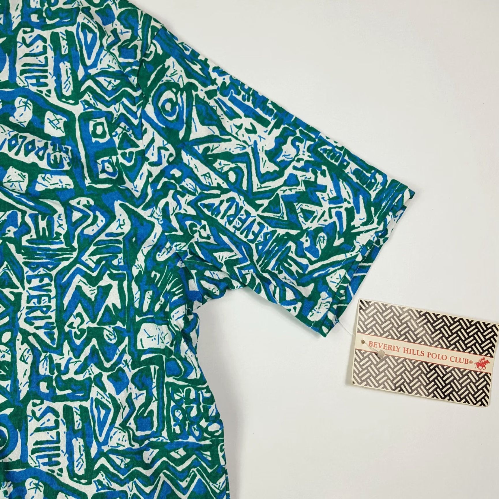 Beverly Hills Polo Club VINTAGE Aztec Teal Beverly Hills Polo Club T-Shirt Womens Medium Short Sleeve Henley Beach Art 90s Vintage Retro 90s Beach Shirt Womens M Green Top Size M / US 6-8 / IT 42-44 - 4 Thumbnail