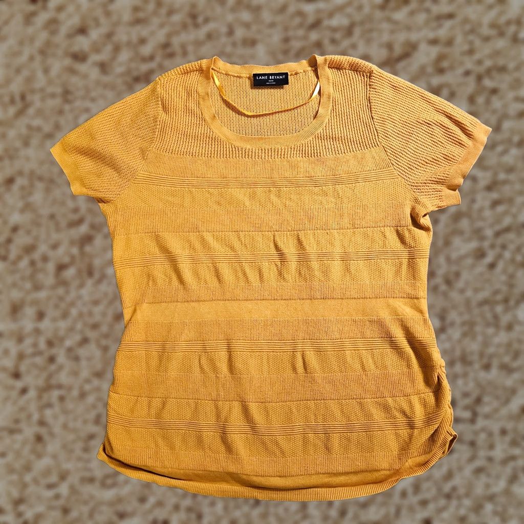 Vintage Lane Bryant Sweater Womens 20 Yellow Knit Texture Short Sleeve Stretch Casual Size 3XL / US 20-22 - 1 Thumbnail