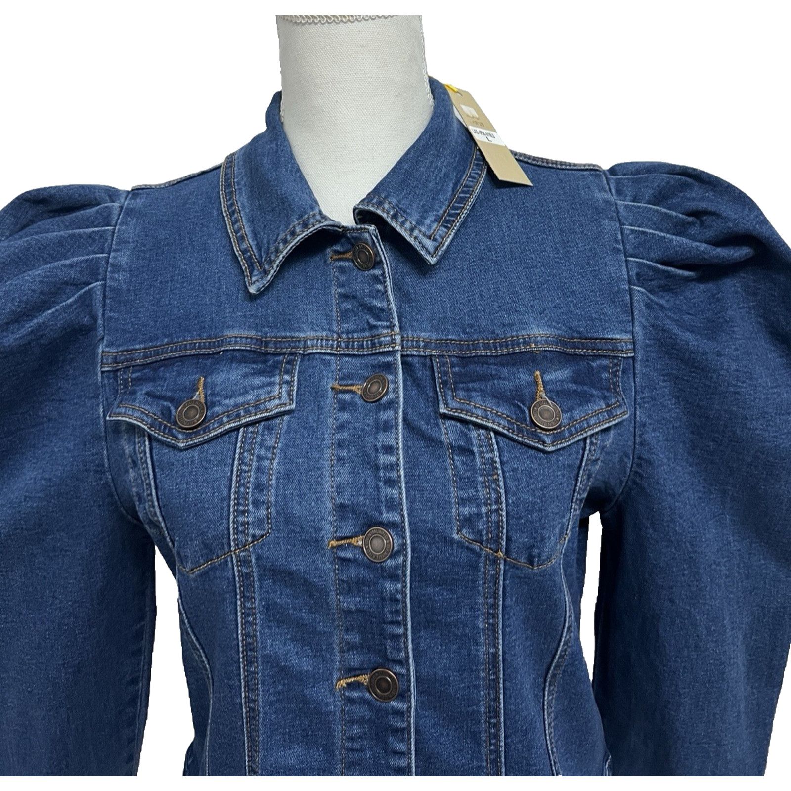 Other Blue Denim Short Button Up Jacket Large Embellish Bling New Size L / US 10 / IT 46 - 4 Thumbnail