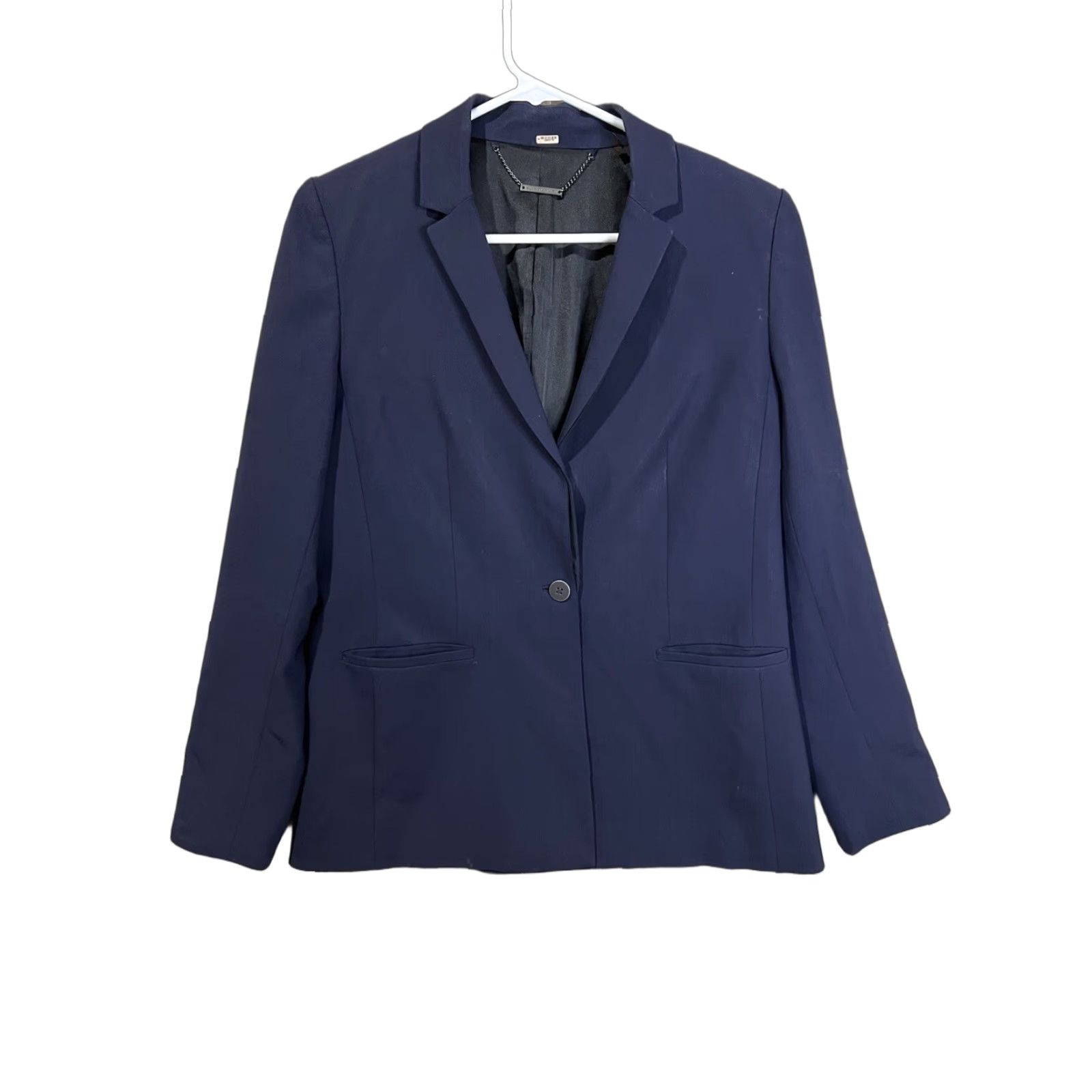 Elie Tahari Navy Blue Blazer Jacket Wool Blend One Button Size 8 Size M / US 6-8 / IT 42-44 - 1 Thumbnail