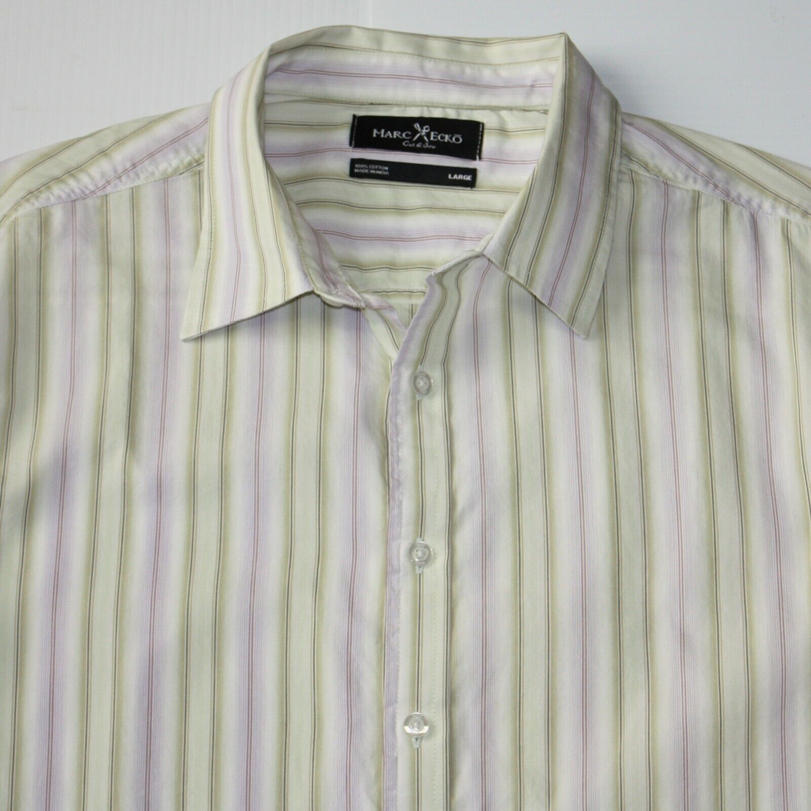 Marc Ecko Cut & Sew Men's Light Green & Lilac Stripe Dress Shirt Size US L / EU 52-54 / 3 - 2 Thumbnail
