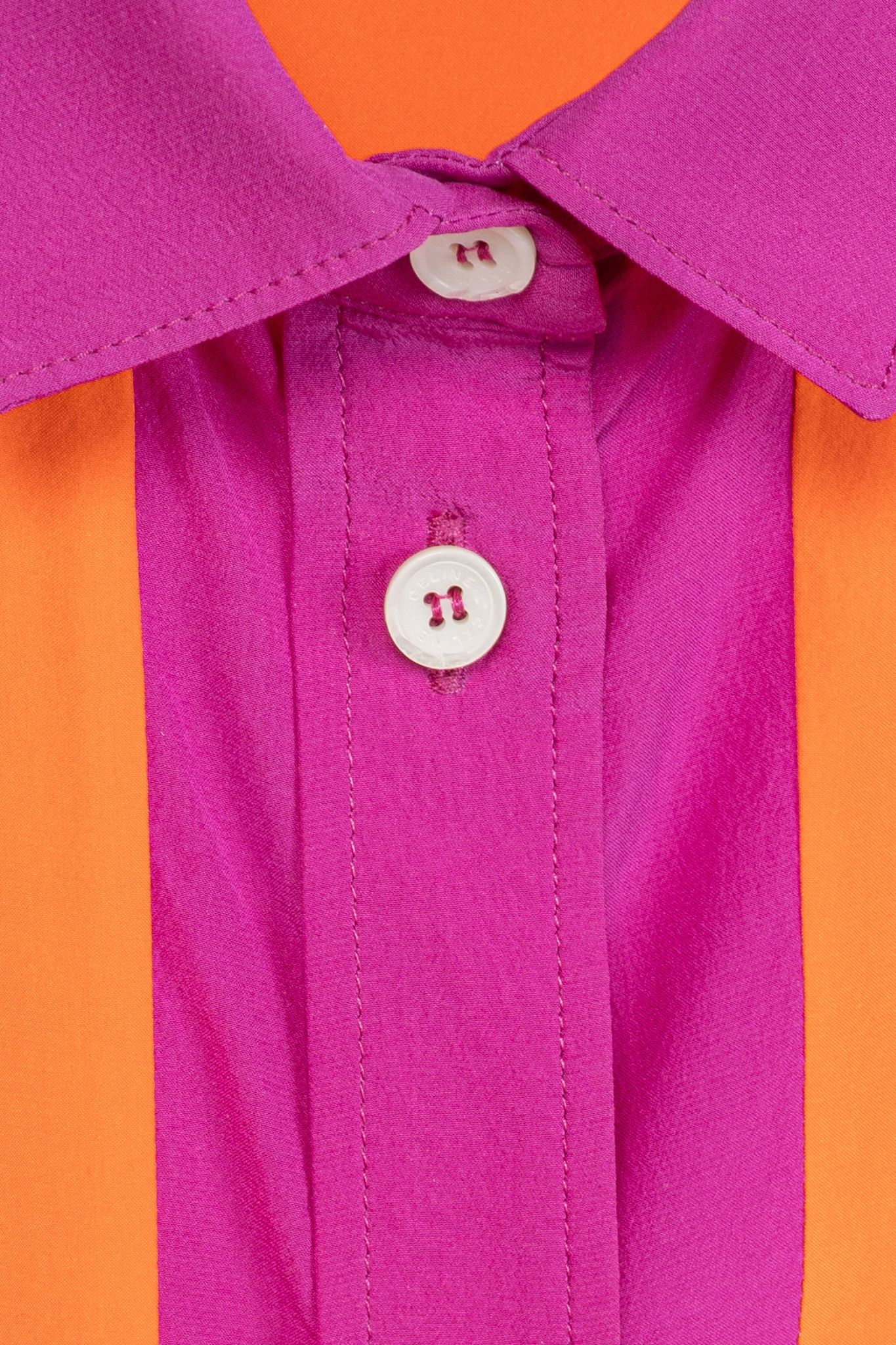 Celine Celine Fuchsia & Orange Colourblock Silk Buttoned Shirt Size L / US 10 / IT 46 - 8 Thumbnail