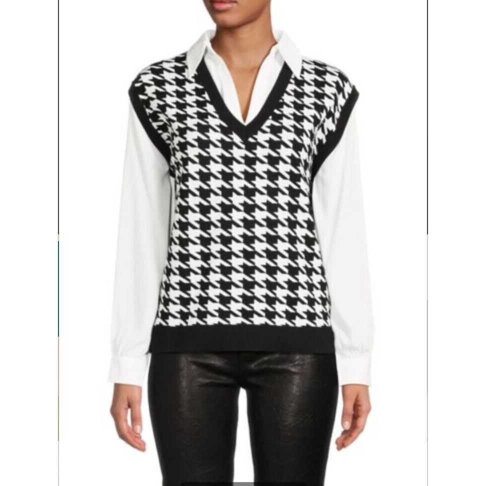Other Adrianna Papell Top V-neck Sweater Vest Shirt Women's Hound Size L / US 10 / IT 46 - 1 Thumbnail