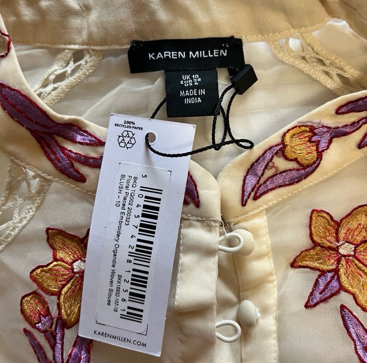 Karen Millen Floral Placed Embroidery Organdie Woven Blouse Size M / US 6-8 / IT 42-44 - 6 Thumbnail