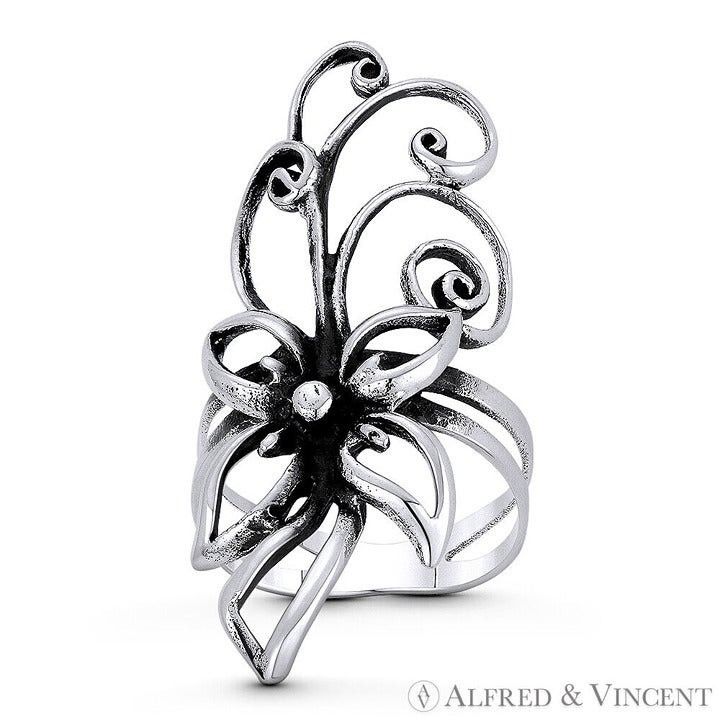 Other Lily Flower & Swirling Vine Ring in .925 Sterling Silver Size ONE SIZE - 1 Preview