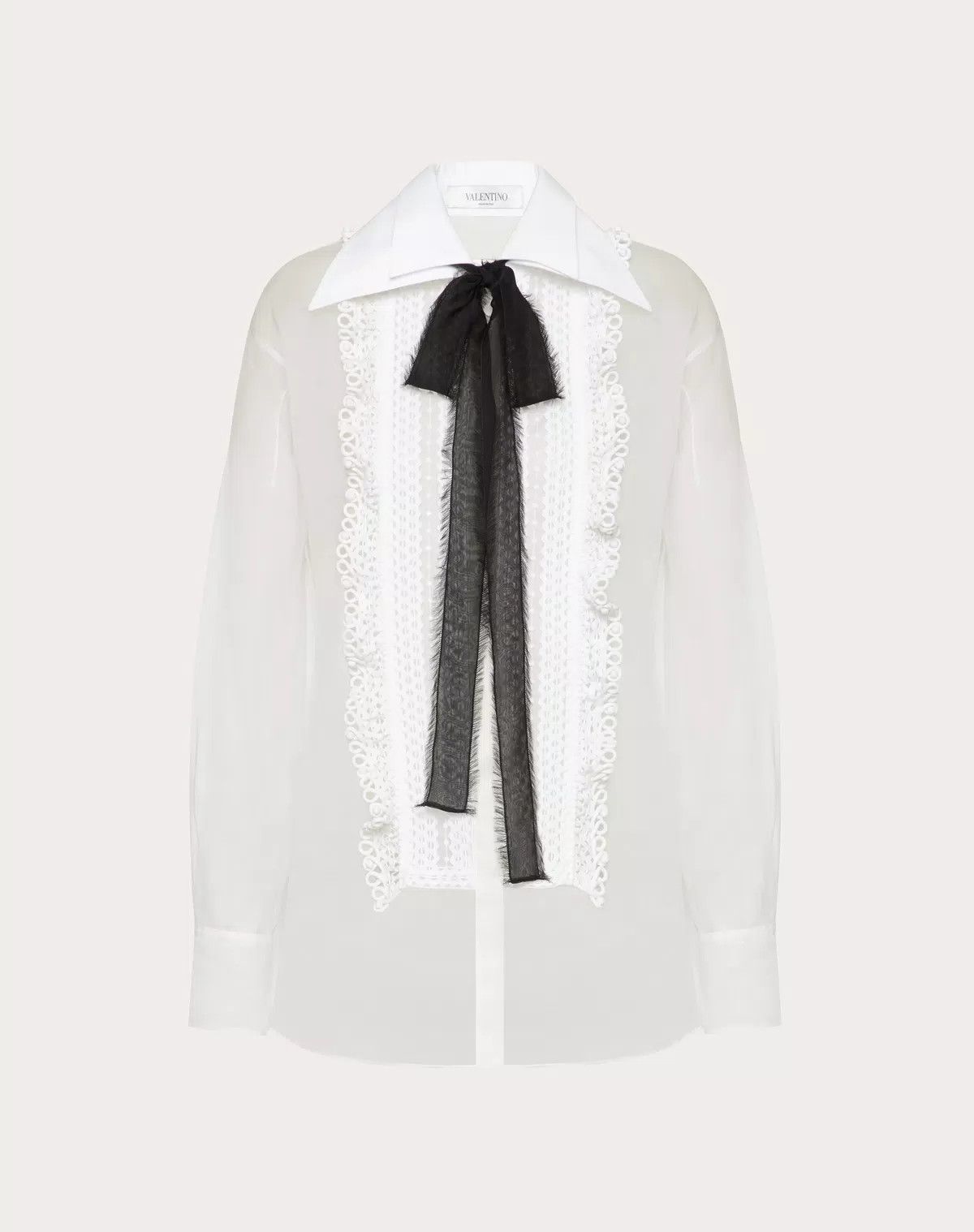 Valentino o1s1wg110925 Embroidered Organza Shirt in White/Ivory Size XS / US 0-2 / IT 36-38 - 1 Thumbnail