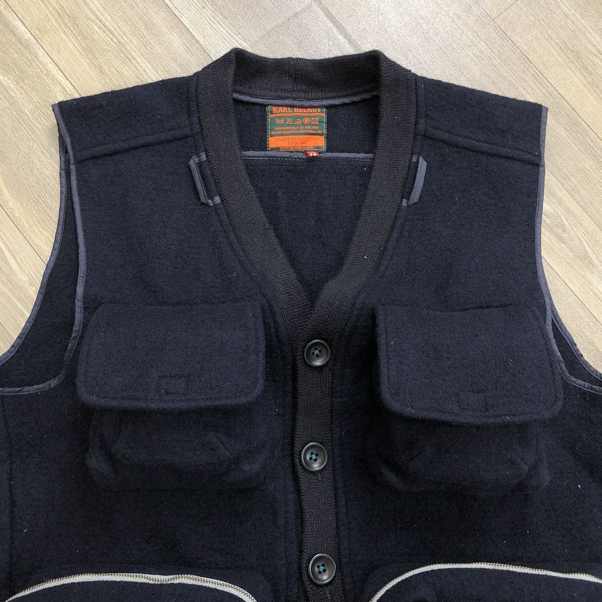 Japanese Brand × Karl Helmut Vintage Karl Helmut Pink House 3D Multi Pocket Wool Vest Size US L / EU 52-54 / 3 - 4 Thumbnail