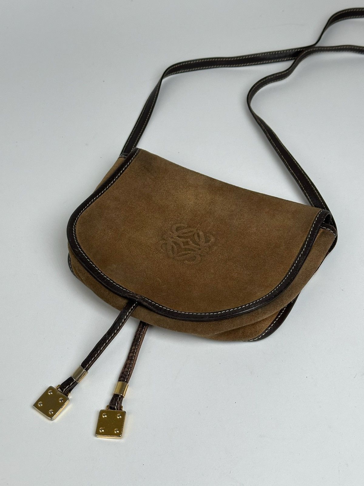 Loewe Vintage Loewe Madrid Suede Crossbody Bag Brown Size ONE SIZE - 6 Thumbnail