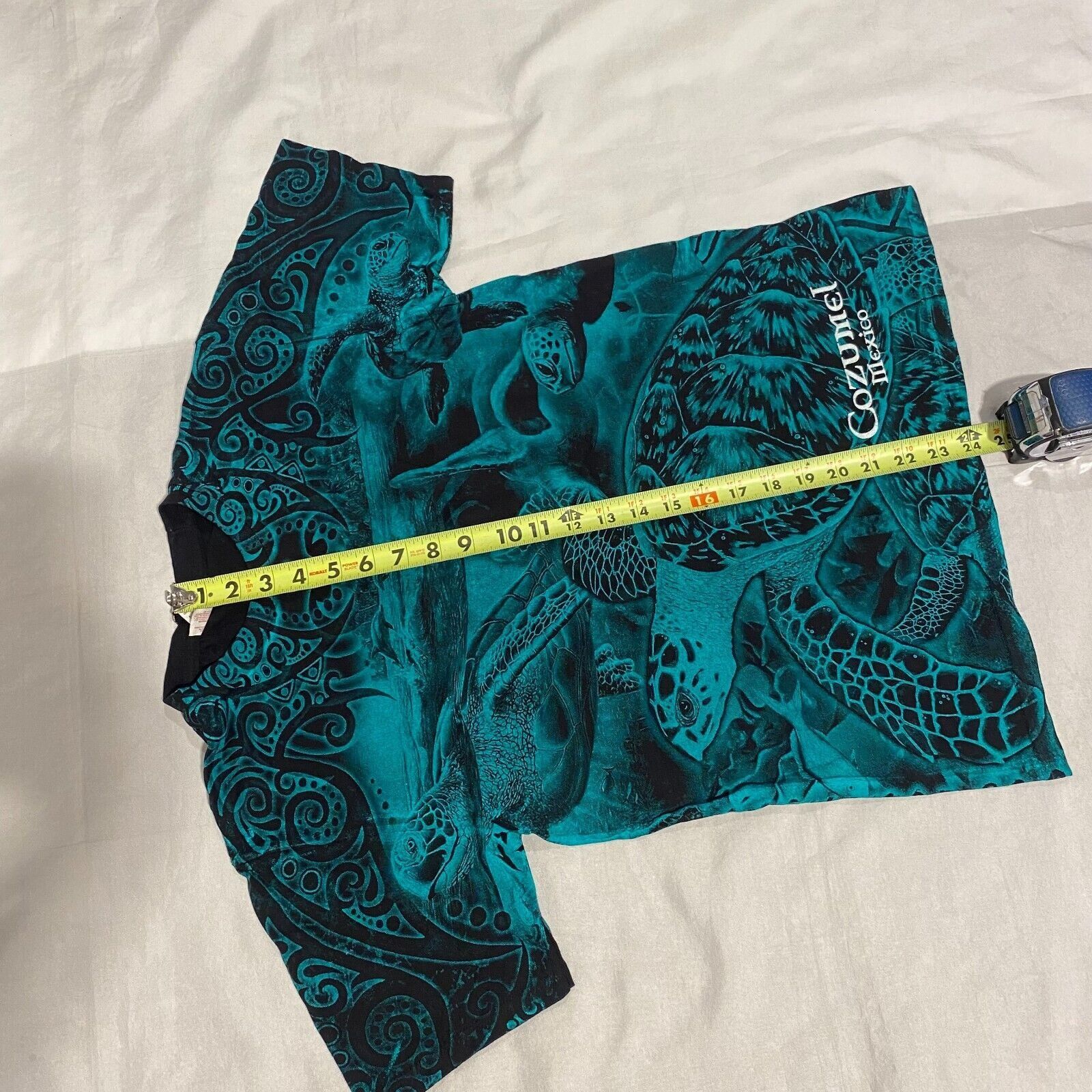 Gildan Vintage Y2K Cozumel Mexico Sea Turtles All Over Print Teal B Size US S / EU 44-46 / 1 - 4 Thumbnail