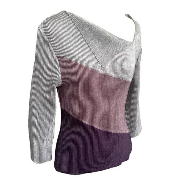 Other Purple Gray Pleated Springy Stretchy Long Sleeve Top - S Size S / US 4 / IT 40 - 3 Thumbnail