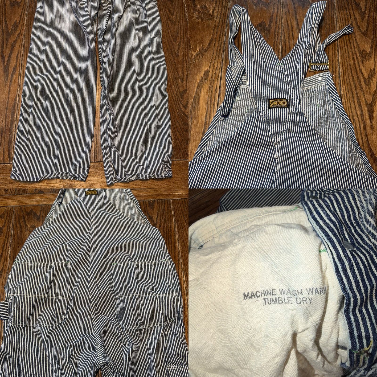 Lee VINTAGE Lee Overalls Union Made In USA Striped Button Fly 38x30 Denim Blue White Stripe 70s Farmers Work Mens Size US 38 / EU 54 - 8 Thumbnail