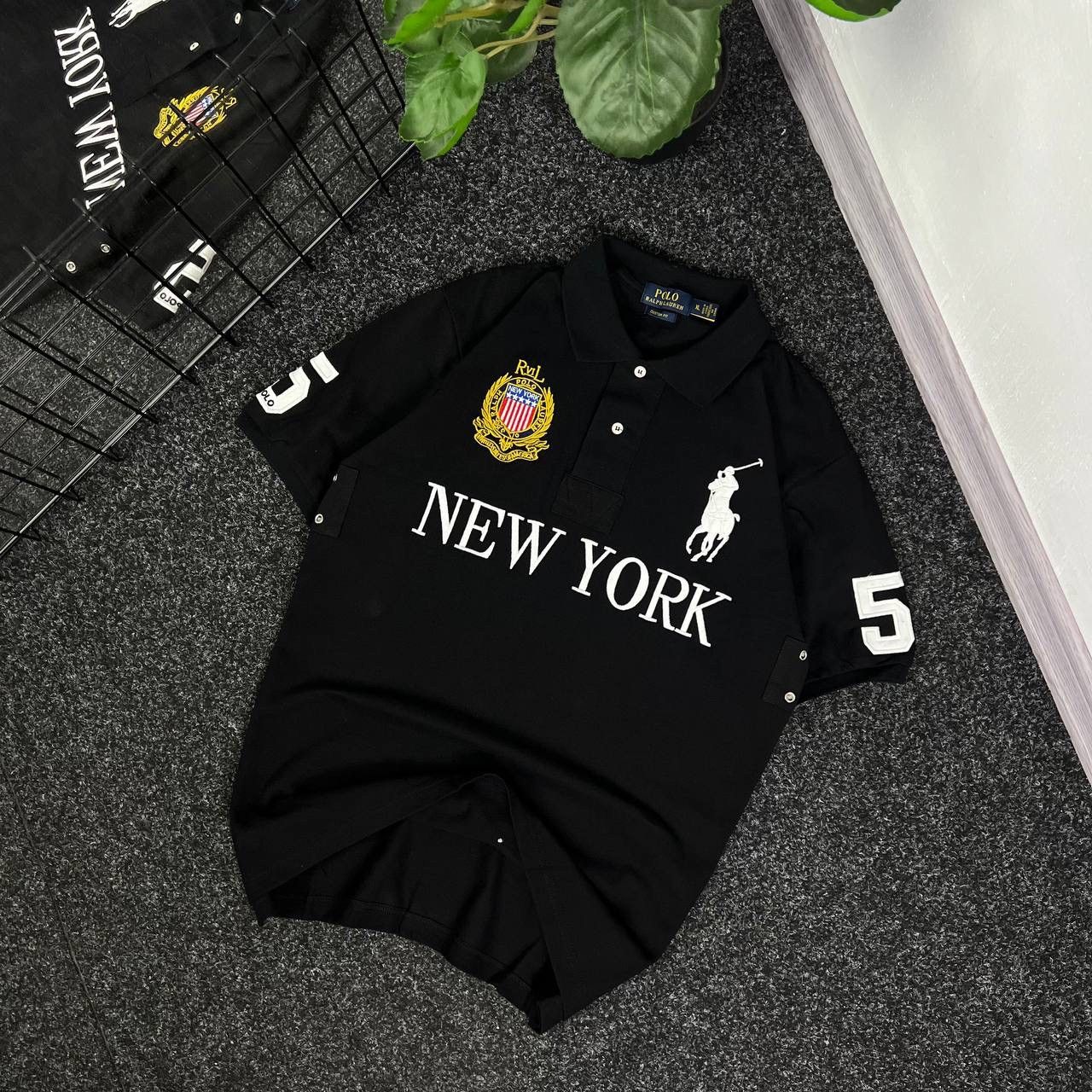 Polo Ralph Lauren ブラックポロシャツ NEW YORK y2k Polo Ralph Lauren × Streetwear × Vintage Polo Ralph Lauren New